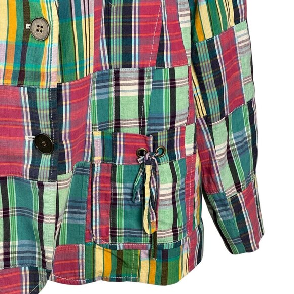 Doncaster Sport Women's 12W Blazer Jacket Madras Plaid Patchwork Cotton Vintage - Picture 6 of 10